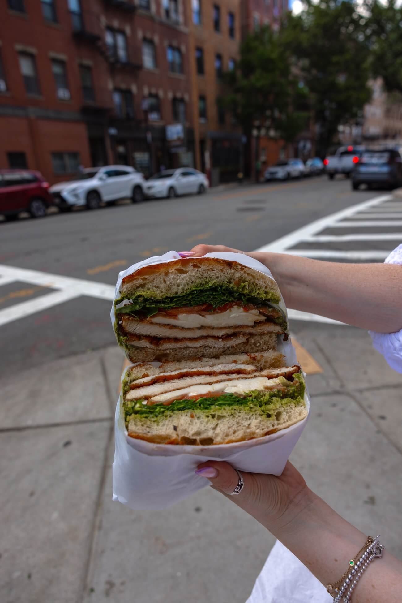 Huge focaccia sandwich from TABLE Mercato in Boston