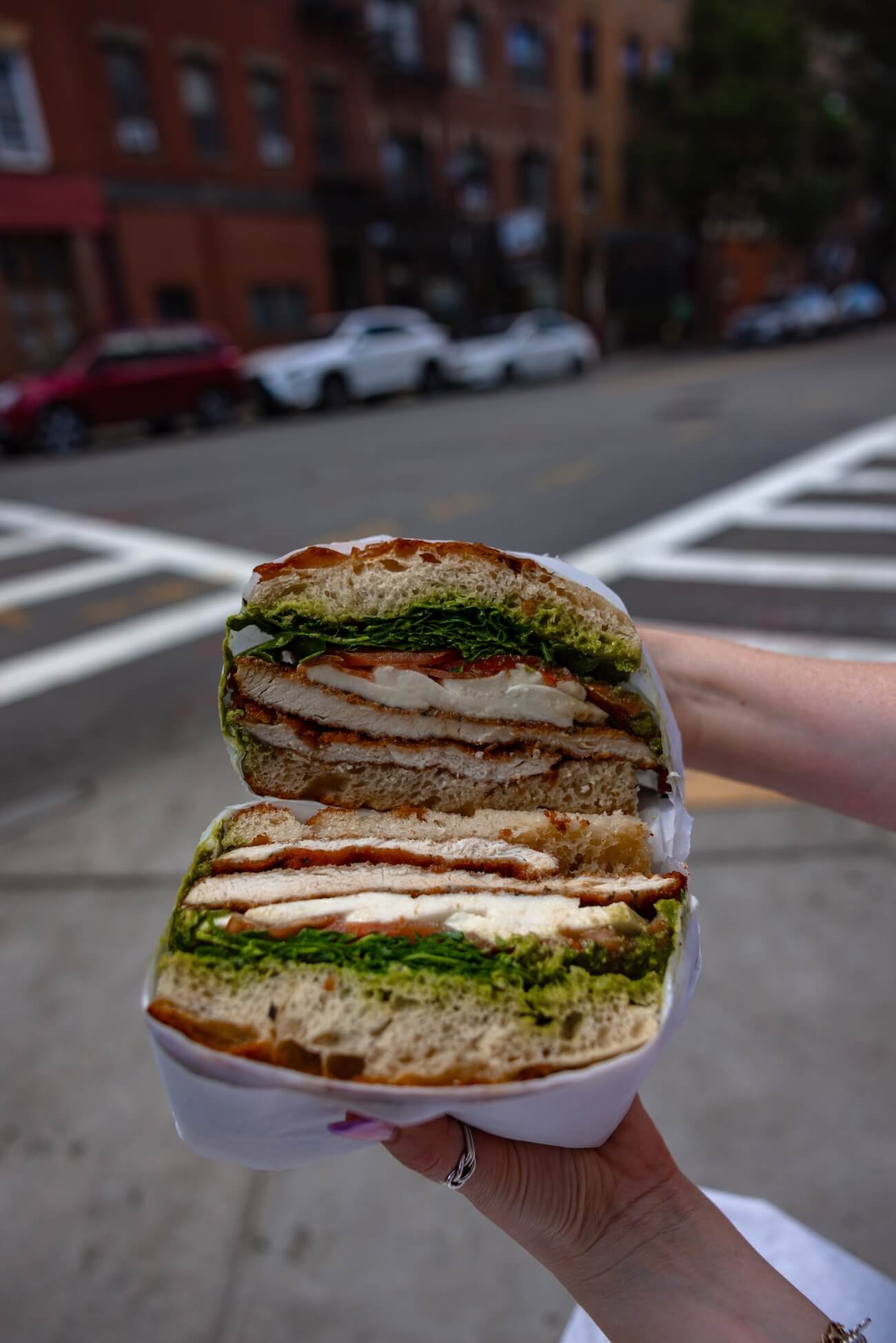 Huge focaccia sandwich from TABLE Mercato in Boston